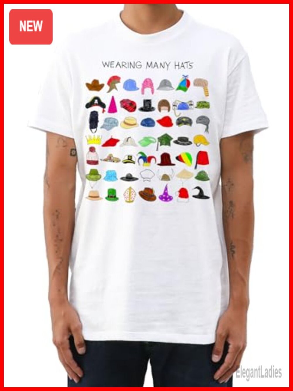 Unfortunate Portrait Wearing Many Hats Cotton Graphic T-Shirt Tee